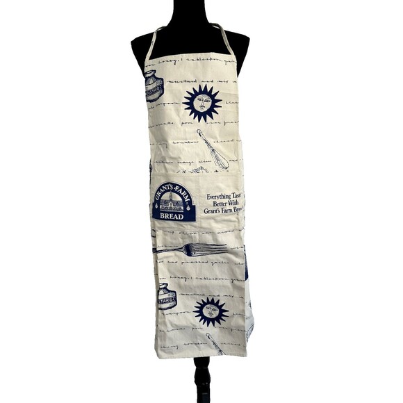 Vintge Apron Tags Textiles 1992 Apron Grant’s Farm Bread Cream & Blue - Picture 1 of 12